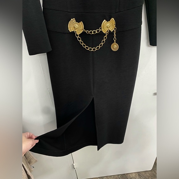 VINTAGE - Joseph Ribkoff Black with Gold Chain Dress - Picture 3 of 7